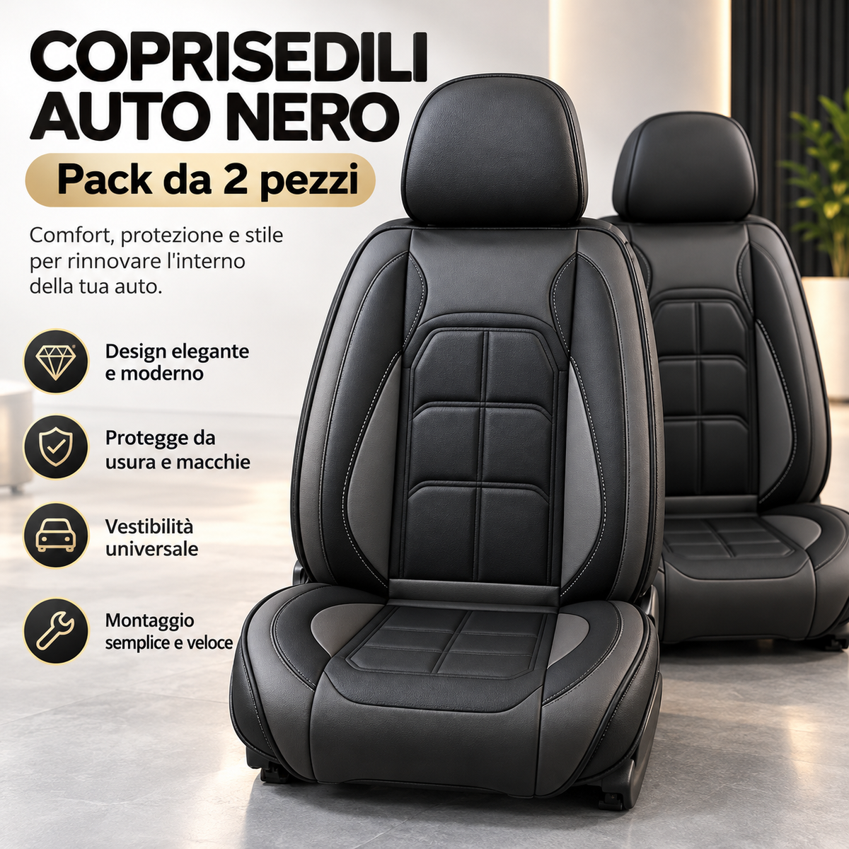 Coprisedili Auto Premium™ – Interni Come Nuovi in Pochi Minuti | Set da 2