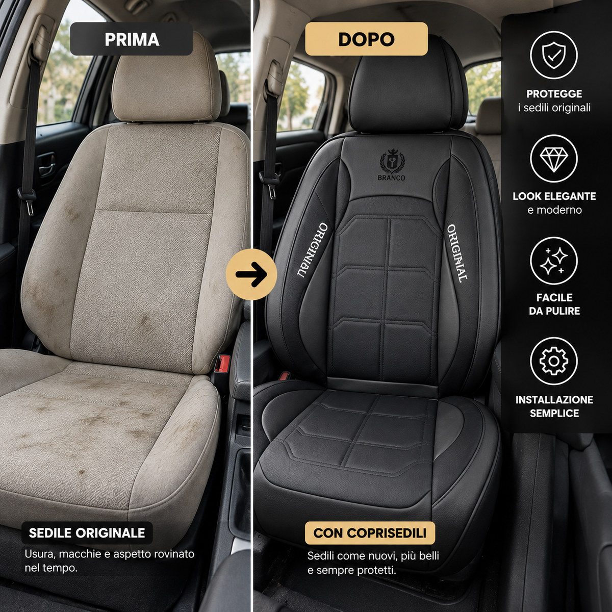 Coprisedili Auto Premium™ – Interni Come Nuovi in Pochi Minuti | Set da 2