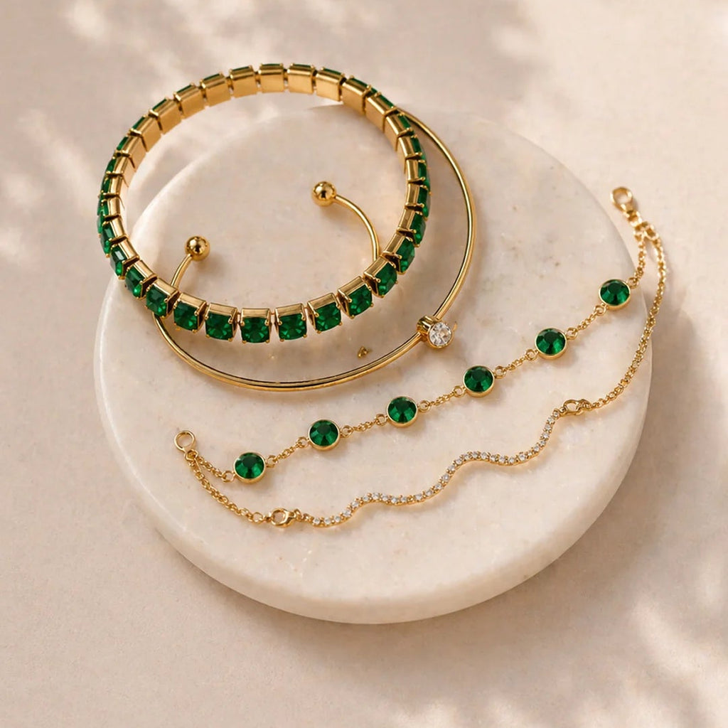 Set 4 Bracciali Oro e Agata Verde - moderno, elegante e versatile