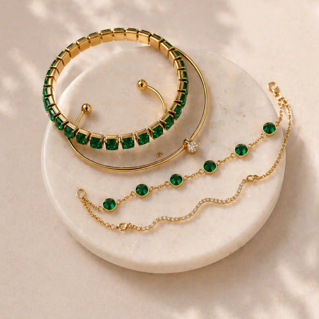 Set 4 Bracciali Oro e Agata Verde - moderno, elegante e versatile